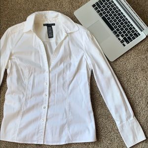 White V-Neck Collared Button Down Shirt